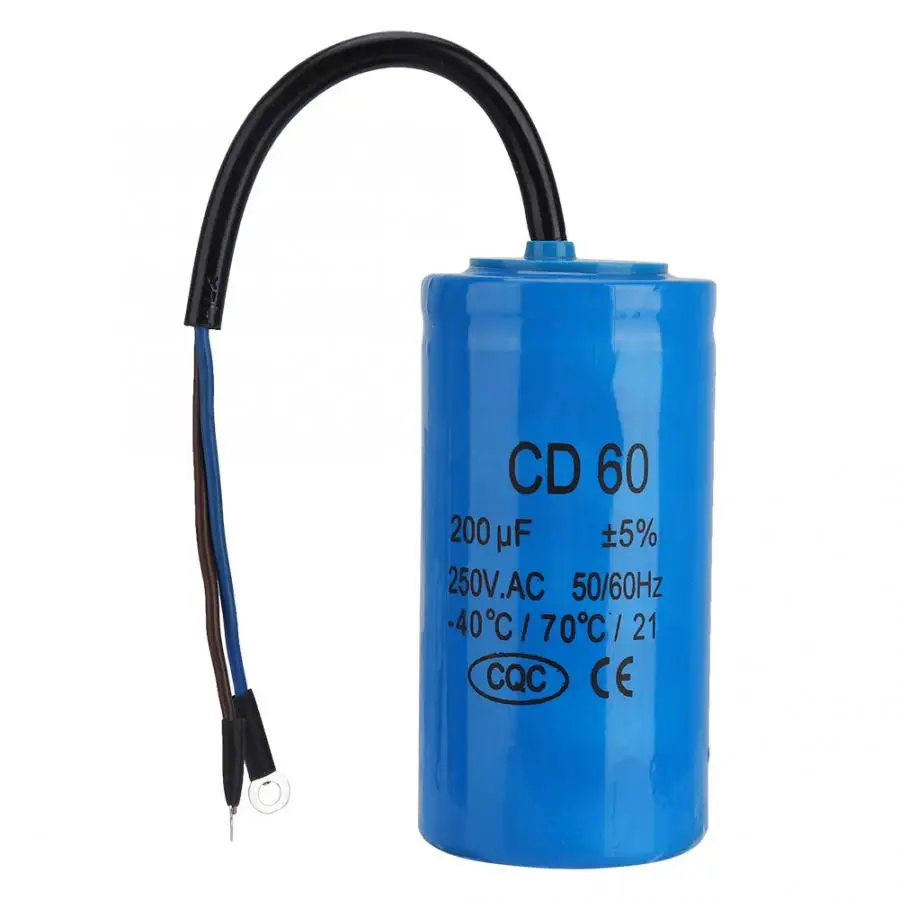 

CD60 250V AC 200uF 50/60Hz Run Capacitor with Wire Lead for Motor Air Compressor Start-up for Single-phase Motors