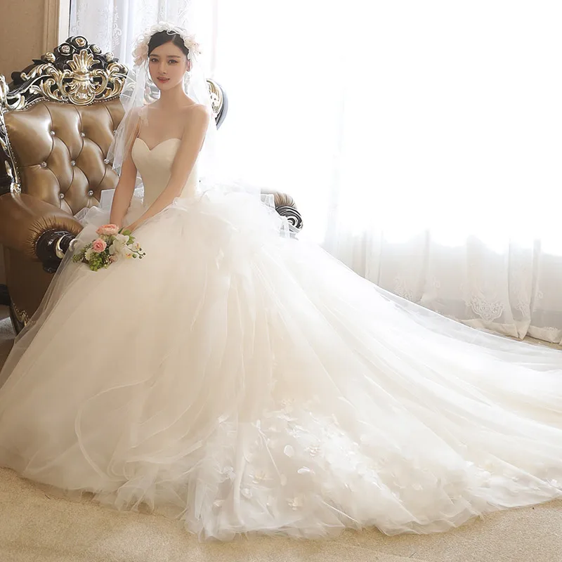 

Charming Wedding Dress 2019 Fluffy Tulle Ball Gown Appliqued Strapless Wedding Gown Vestido De Noiva