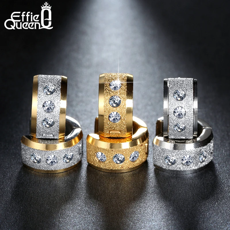 

Effie Queen Factory Price Stainless Steel Earrings Pendientes Jewelry Small Round Hoop Women Men Punk Rock Earring Set IE01