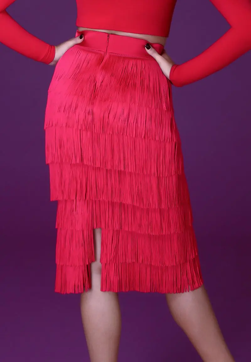 black red women Latin Dance Performances Tassel Skirt Adult Lady