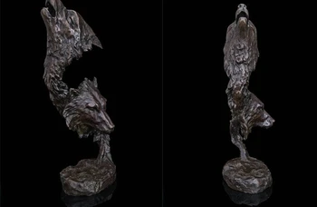 

Art Deco Sculpture Two Wolf Roaring Bronze Statue Animal Figurine