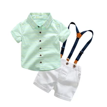 Детская одежда; свадебные и вечерние комплекты одежды; рубашка в полоску с короткими рукавами и комбинезоны; модные шорты; Одежда для мальчиков