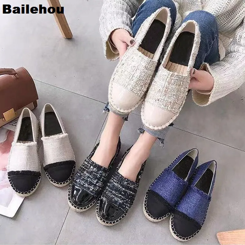

Bailehou Women Flat Shoes 2019 Spring Designers Casual Tweed Shoes Women Slip On Loafers Comfortable Canvas Hemp Fisherman Shoes