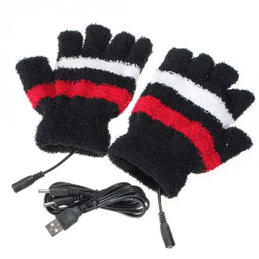 Теплые зимние перчатки с подогревом с USB, женские перчатки без пальцев для девочек, женские рукавицы без крышки, перчатки для письма