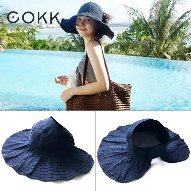 COKK Hat Women Summer Hats For Women Girls Foldable Beach Sun Hat Ponytail Cap Wide Brim Portable Anti-Uv Vacation Travel 1