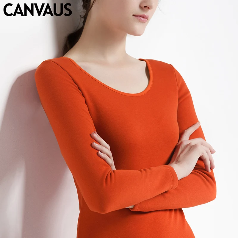 CANVAUS Winter Velvet Cotton T Shirt Women Long Sleeve O Neck Basic