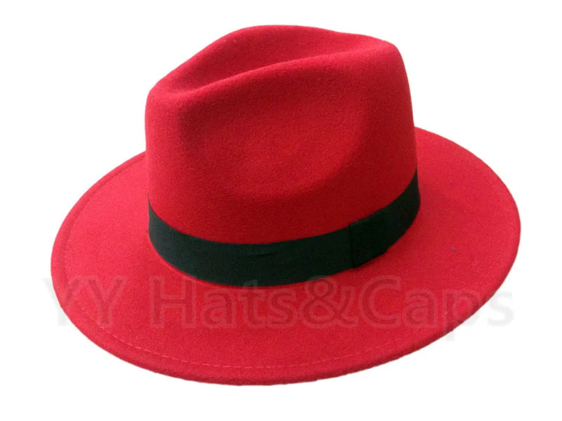 Модные Винтаж шляпа Шапки для Для мужчин Для женщин шерсть фетровых джаз шляпа с широкими полями с черной лентой Панама шапки Fedoras классические YY0400 - Цвет: Red trilby wool