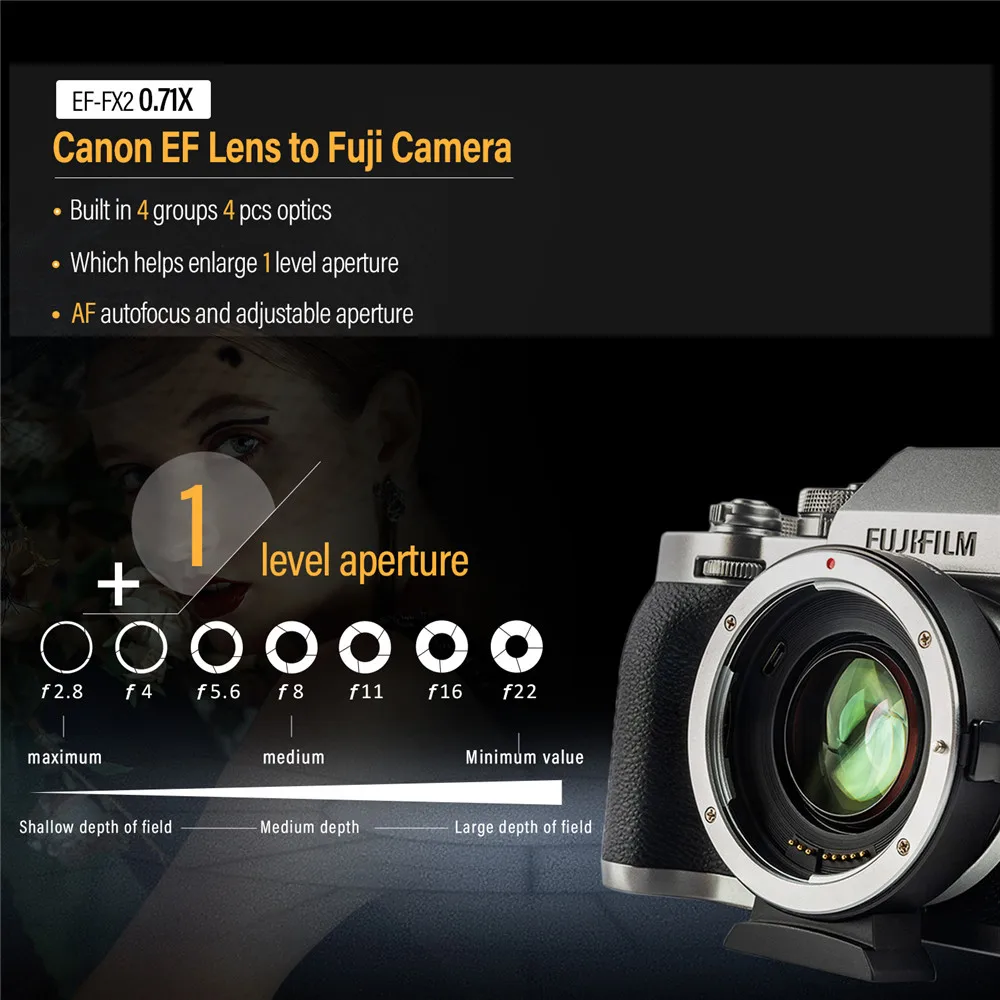 EF-FX2 Автофокус переходники объективов 0.71x для Canon EF к FUJIFILM X-T3 X-PRO2 X-T100 X-H1 X-A20 для Fuji