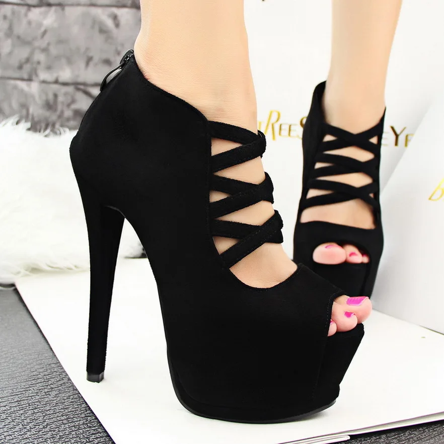 Increíble Sexy Ultra Plataforma de los tacones altos de Las Mujeres  sandalias de tiras Cruz más el tamaño 14.5 cm tacones delgados partido  Caliente modelo muestran sandalias 2464|ultra high|thin heelsheels women -