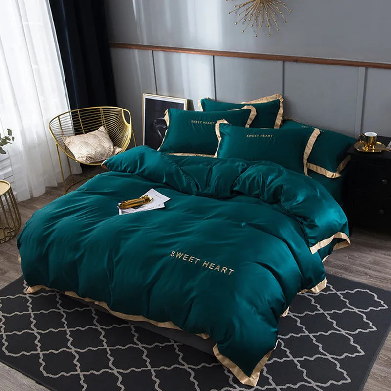 

HOT! 100% Pure Satin Silk Bedding Set Home Textile King Size Bed Set Bed Clothes Duvet Cover Flat Sheet Pillowcases Wholesale