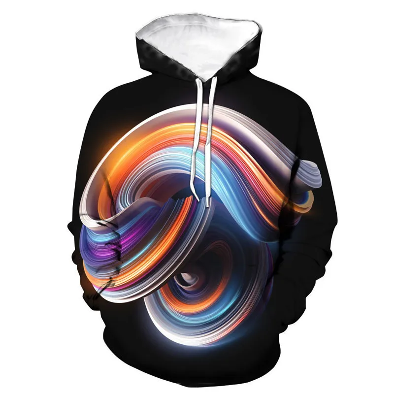 

ANGRY GOLDFISH brand spring and fall new men's and women's 3D digital printing abstract color line printing hoodie casual