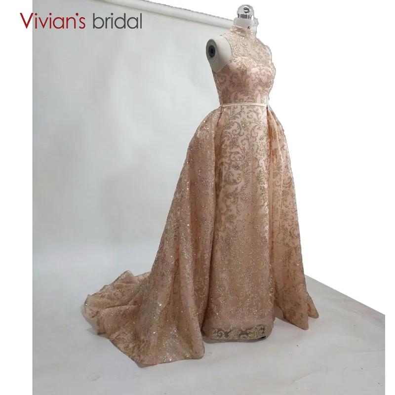 Vivian's Bridal цвета шампанского, золотые вечерние платья de festa vestido longo вечерние платья с высоким вырезом и блестками - Цвет: Picture Color