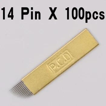 

100pcs PCD 14 Pin Permanent Makeup Eyebrow Tatoo Blade Microblading Needles For 3D Embroidery Manual Tattoo Pen Machine