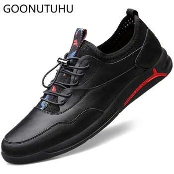 

2019 new fashion Men's Vulcanize Shoes casual genuine leather male classic white black shoe man nice flat shoes for men hot sale