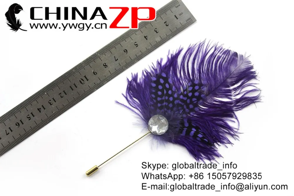 Chinazp завод выбран премьер качества окрашенная purple страуса Гвинея Перья для волос Булавки аксессуар Перо брошь