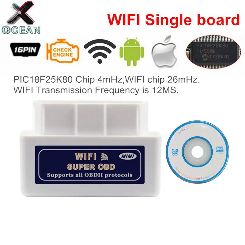 Сканер кодов OCEAN PIC18F25K80 с прошивкой 1 5 ELM 327 WIFI OBD2 ELM327 поддерживает Android/IOS/ATAL и ATPPS