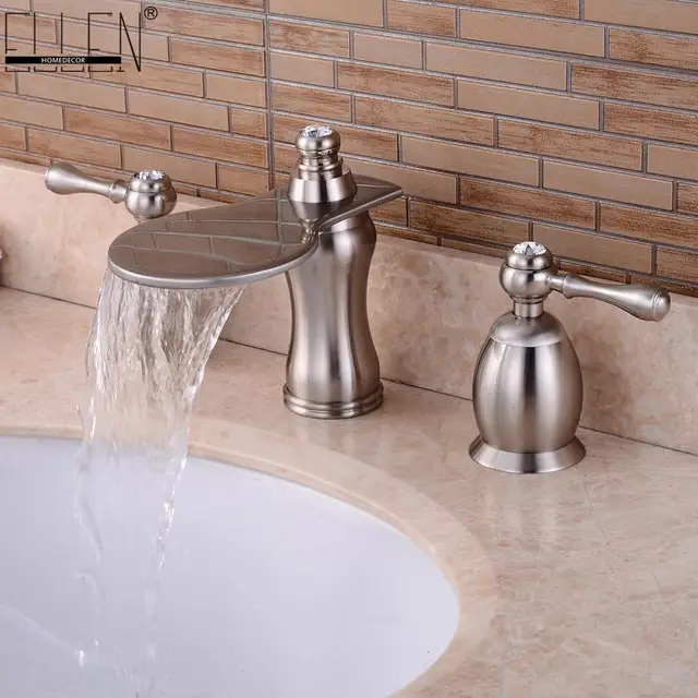 Bathroom Basin Sink Faucets Widespread Water Mixer Tap Brushed Bathroom Basin Sink Faucets Widespread Water Mixer Tap Brushed Nickel Dual Handle Three Hole Waterfall Faucet