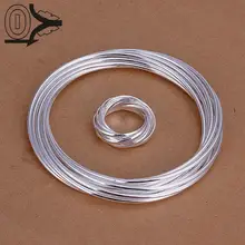 Лидер продаж посеребренные комплект ювелирных изделий, Дешевые Свадебные вечерние Наборы для ухода за кожей, десять круги вокруг Мода Серебряный браслет кольцо из двух частей