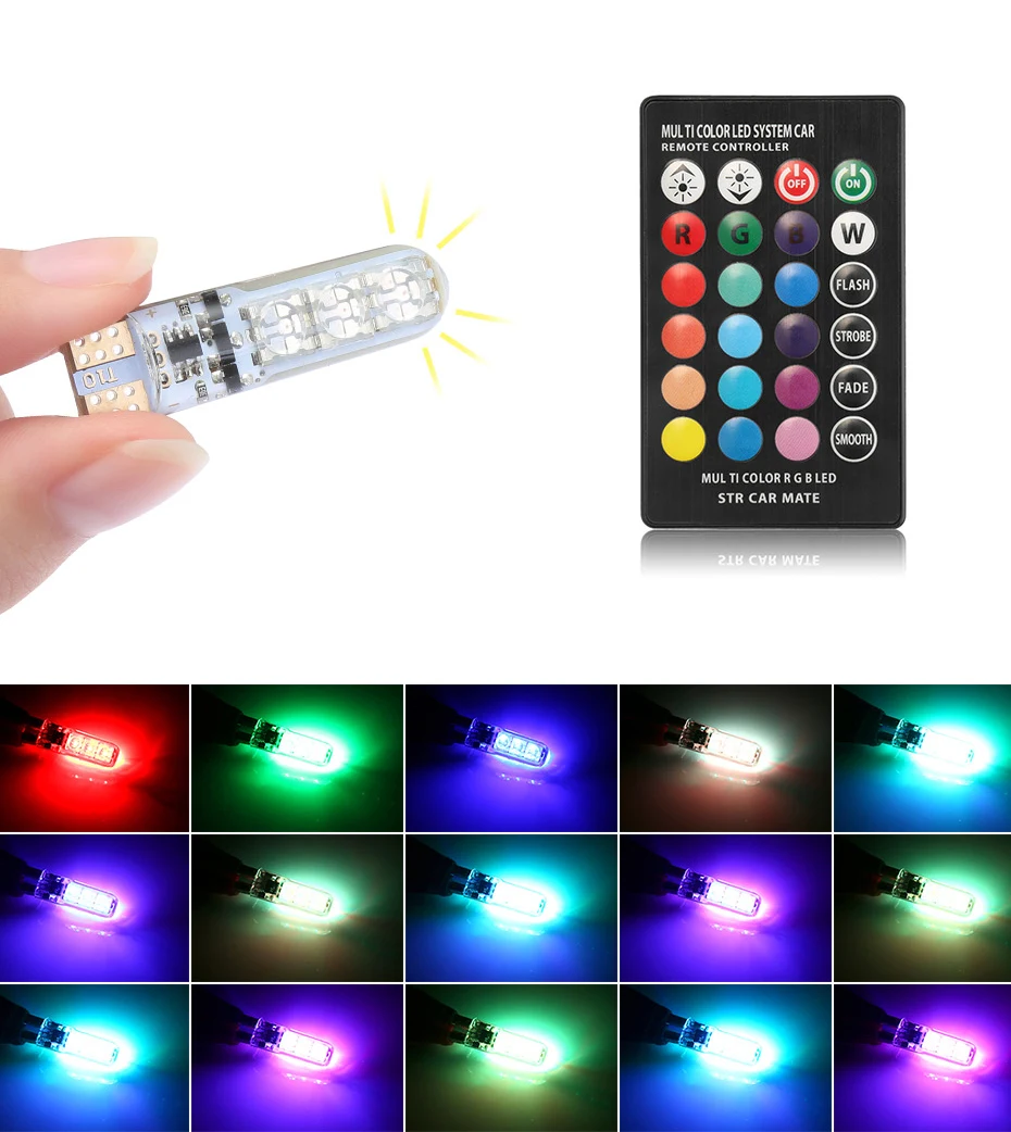 2 шт Универсальный автомобиль RGB светодиодный 12 V T10 светодиодный RGB 5050 6SMD пульт дистанционного управления чтения Клин световая сигнальная