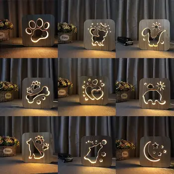 

Wooden Dog Paw Cat Animal Night Light French Bulldog Luminaria 3D Lamp USB Powered Desk Lights For Baby Christmas New Year Gift