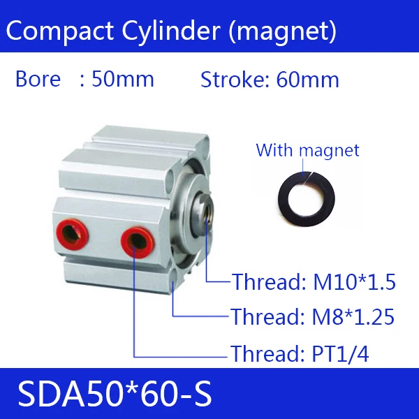 

SDA50*60-S, 50mm Bore 60mm Stroke Compact Air Cylinders SDA50X60-S Dual Action Air Pneumatic Cylinder