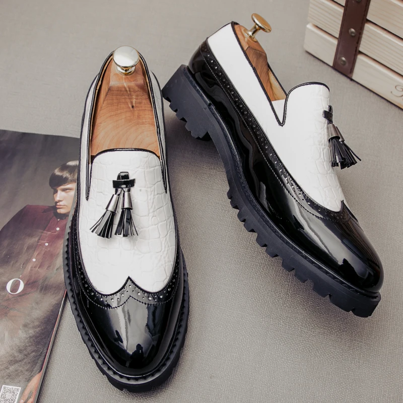 

Mens New Color Matching Brogue Shoes Business Casual Mixed Color Patent Leather PU Plus Size 37-46 D43