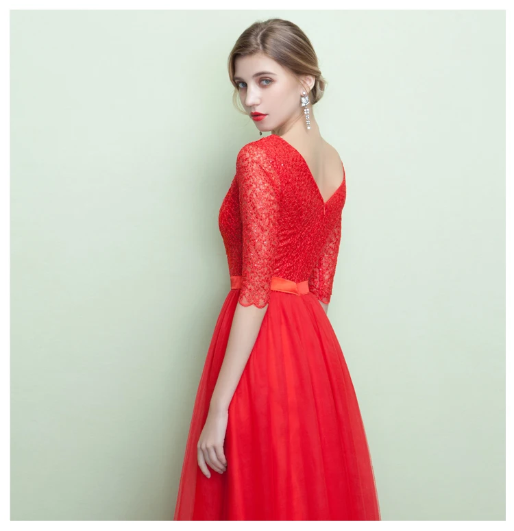 CEEWHY Красное длинное платье с v-образным вырезом Vestido de Festa Longo размера плюс, вечернее платье с вышивкой, свадебное платье с коротким рукавом Abiye