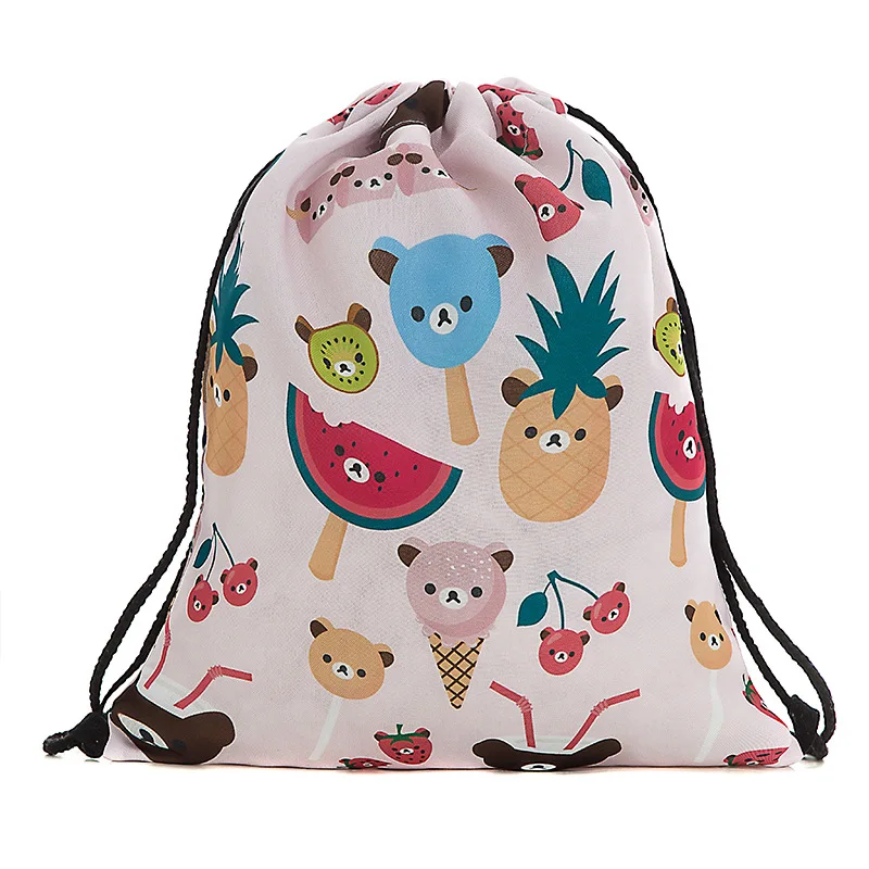 39x30 см Забавный Harajuku Милая ткань Drawstring сумки холст Kawaii сумки для хранения рюкзак 3d принт для женщин упаковка подарочный пакет мультфильм