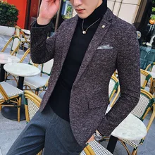 Мужской деловой повседневный костюм тренд красивый маленький костюм Корейская версия приталенного британского осеннего и зимнего пальто для мужчин