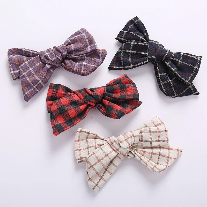 

10 pcs/lot, 3.5" Handtied Fabric Bow Hair Clips, Plaid Hair Bow Clips, Baby Girls Hair Accessories