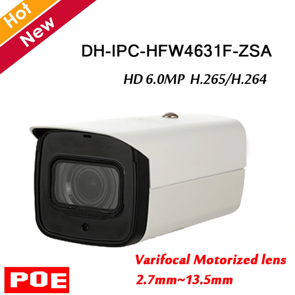 

English DH IPC-HFW4631F-ZSA 6MP IP Camera 2.7mm ~13.5mm motorized zoom lens with POE Support SD card Waterproof IP67
