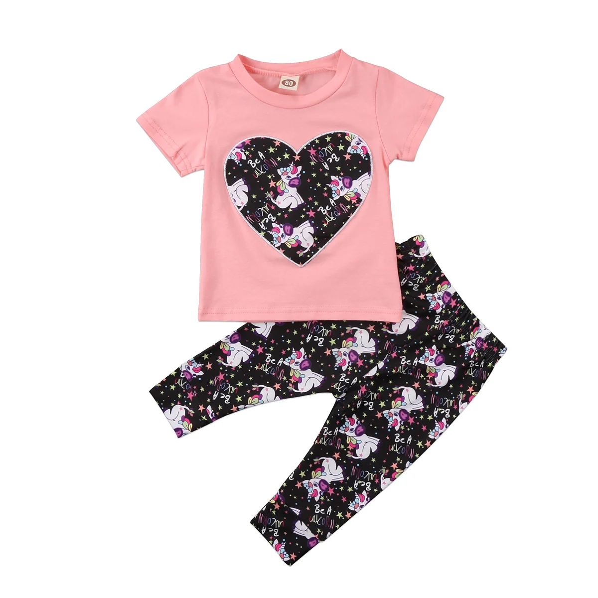

2017 Casual Newborn Kids Baby Girls Short Sleeve Clothes T-shirt Top+ Pants 2pcs Outfits Set Size 1-4T