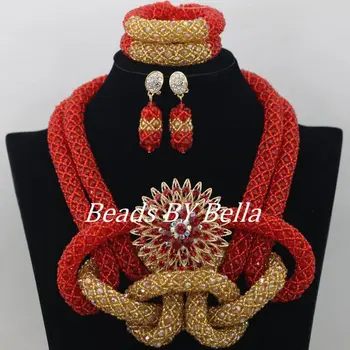 

Amazing Red Gold African Wedding Beads Crystal Beads Costume Jewelry Set Nigerian Bridal Jewelry Sets New Free Shipping ABF195