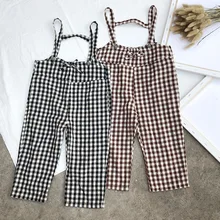 Осень-весна, Новое поступление, детские штаны брюки-комбинезон на подтяжках для маленьких мальчиков и девочек, детская одежда повседневные клетчатые штаны, комбинезоны