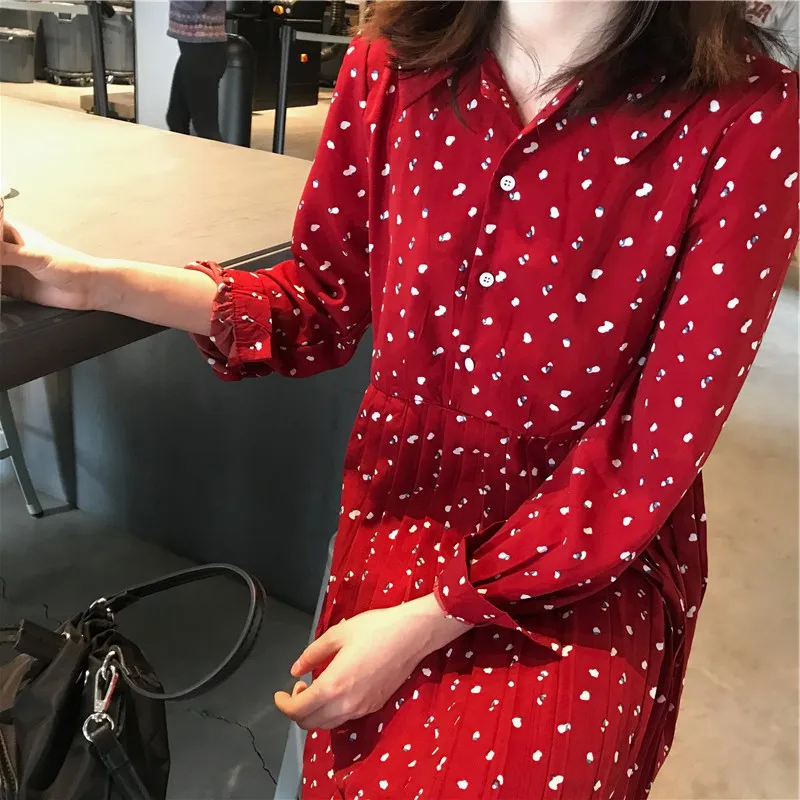 

Women's Dresses Casual Lady Kawaii Sweet Girl Loose Slim Lapels Floral Dress Female Korean Girl Ins Lovely For Women Chic Casual