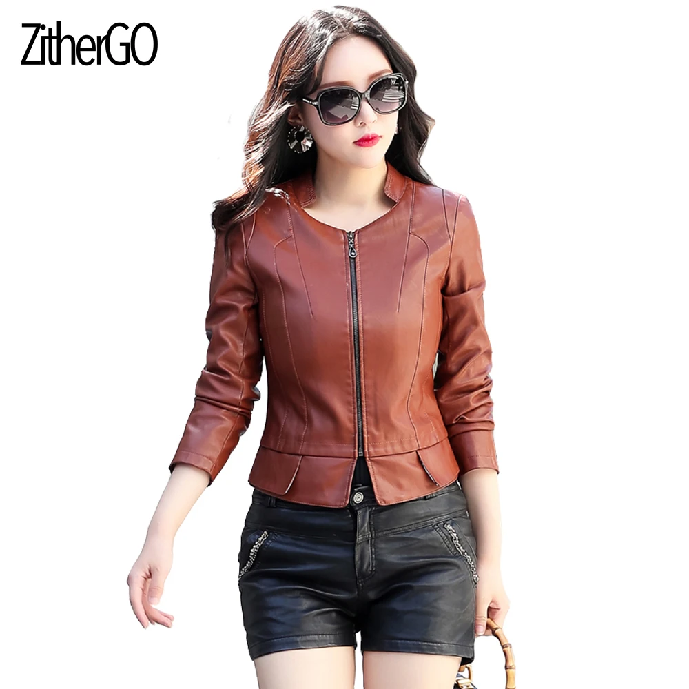 Zithergo Faux Manteaux Moto Mode automne Femmes Black Green Hiver Dames Veste Qualité dark Haute caramel Vestes Nouvelles De Cuir RAqwxRFr