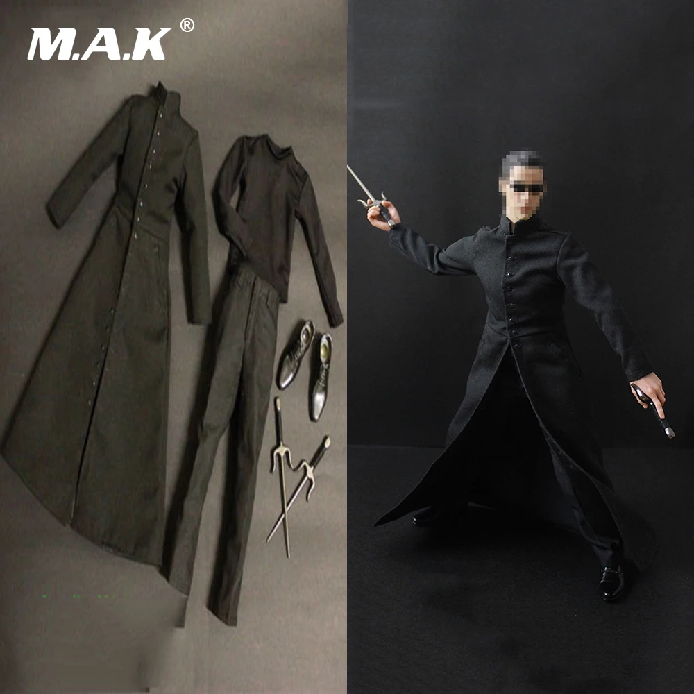 1/6 масштаб мужской одежды 1:6 матрицы NEO Keanu Ривз черное пальто костюмы и обувь для 1" фигурки