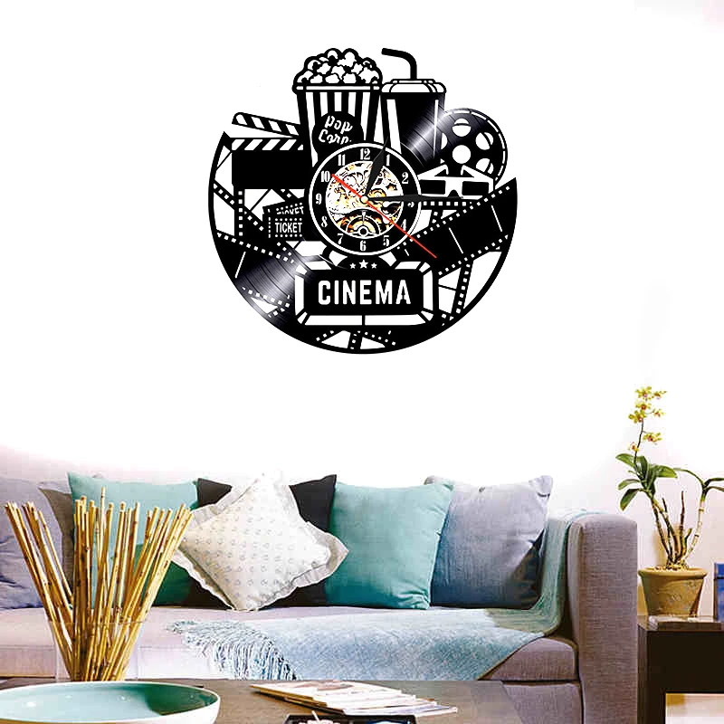 12" Vinyl Record Wall Clock Cinema Movie Ticket LED Hanging Clock For Cinema Wall Decoration Led Backlight Clock