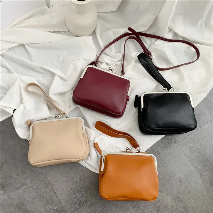 

Clamp bag pure color double-layer locking clasp hand bag Korean CLIP double-layer practical small bag single shoulder oblique