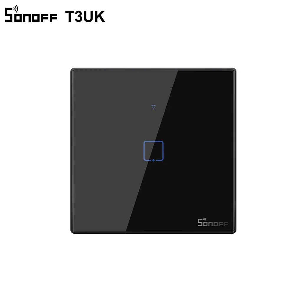 Интеллектуальный выключатель света SONOFF T3UK TX Smart Wi-Fi настенный сенсорный выключатель Черный с границы умный дом 1/2/3 433 RF пульт дистанционного управления Управление работает с Amazon Alexa IFTTT