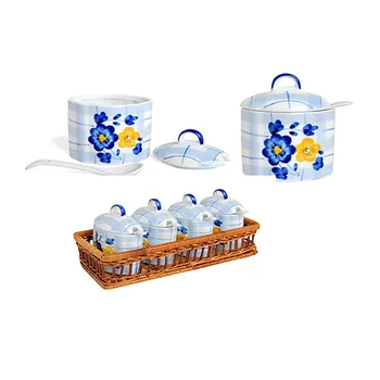 

Ceramic Storage Jar Storage Containers Tanks Sets in Wicker Basket Suitable for Table Setting Kitchen Tools