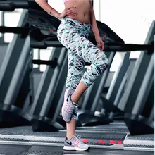 2017 Printed Women's Sports Fitness Elastic Leggings Stretched Gym Athletic Quick Dry Yoga Nine Minutes of Pants Free Shipping cuffed nine minutes of taper fit jeans