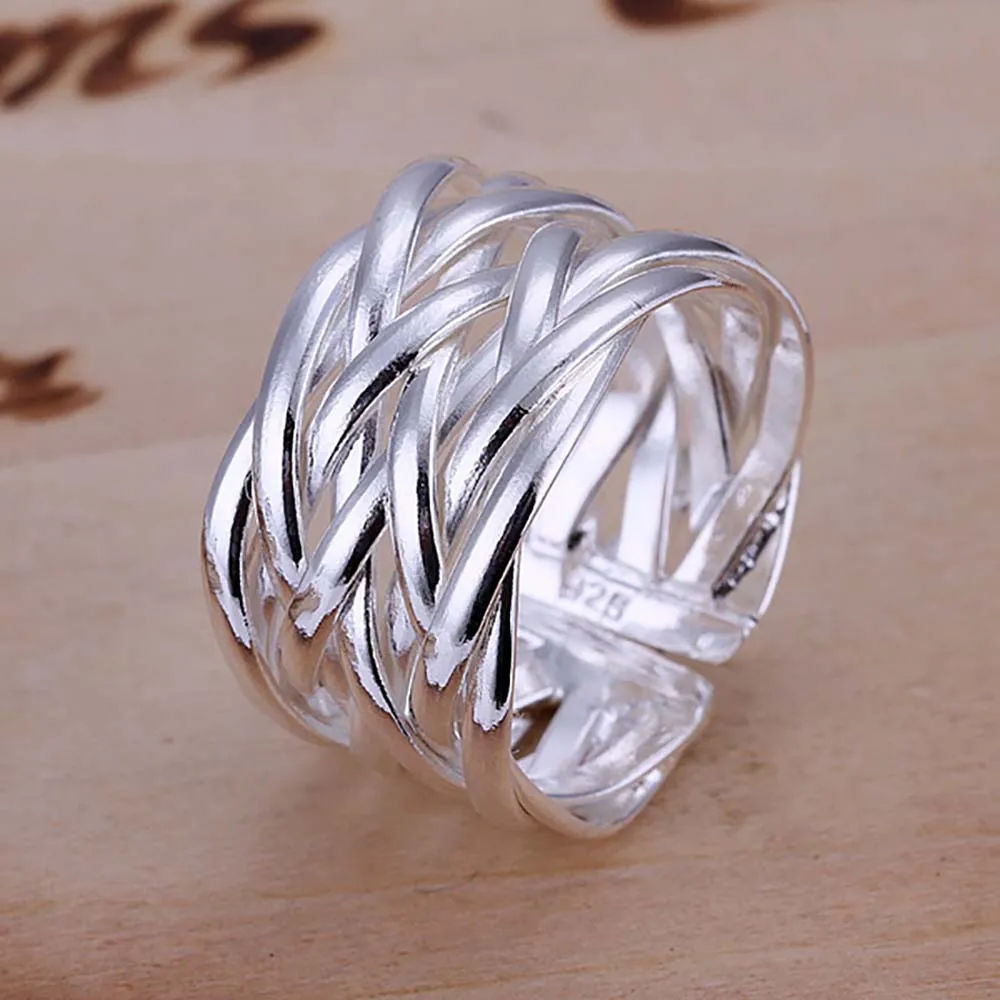 

Wholesale Jewelry Silver Plated Ring Handmade Fashion Net Weaves Cross Jewelry Women&Men Gift Opening Finger Rings