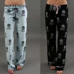 2019 новые женские длинные брюки с низкой талией расклешенные широкие брюки модные с принтом черепа пижамы брюки