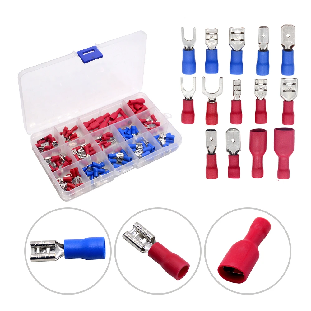 140Pcs Assorted Insulated Electrical Wire Terminals Crimp Connectors Spade Kit