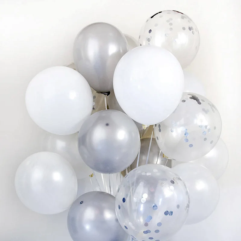 silver white balloon set