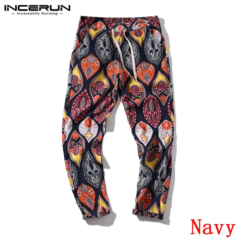 Navy Pants INCERUN в этническом стиле Стиль Для мужчин Повседневное штаны на шнурке с принтом брюки для хип-хопа Винтаж штаны свободного кроя Для мужчин Pantalon Hombre в уличном стиле - Цвет: Navy Pants