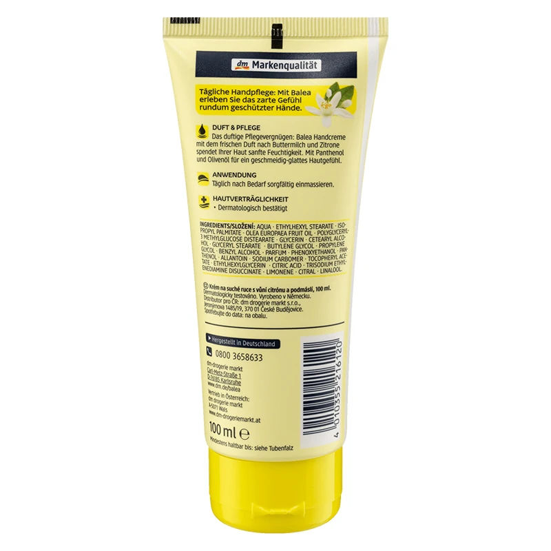 Balea Buttermilk Lemon Hand Care Cream for Very Dry Hand Reduce Dryness Soothes Nourishes Intensive Moisture 24-hour Moisturizer Balea Buttermilk Lemon Hand Care Cream for Very Dry Hand Reduce Dryness Soothes Nourishes Intensive Moisture 24-hour Moisturizer