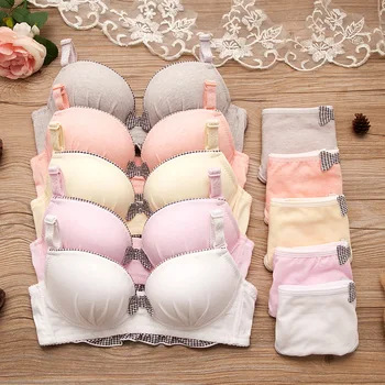 

Fatimu Girls Lolita Style Underwear Bras Sets Women Underwear Comfortable Cotton Thin Style Bra Lovely Girl Push Up Bra Set