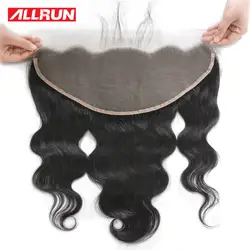 Allrun бразильские кружева лобной закрытия тела волна 100% человеческих волос кружева фронтальной 13x6 с ребенком волос предварительно сорвал